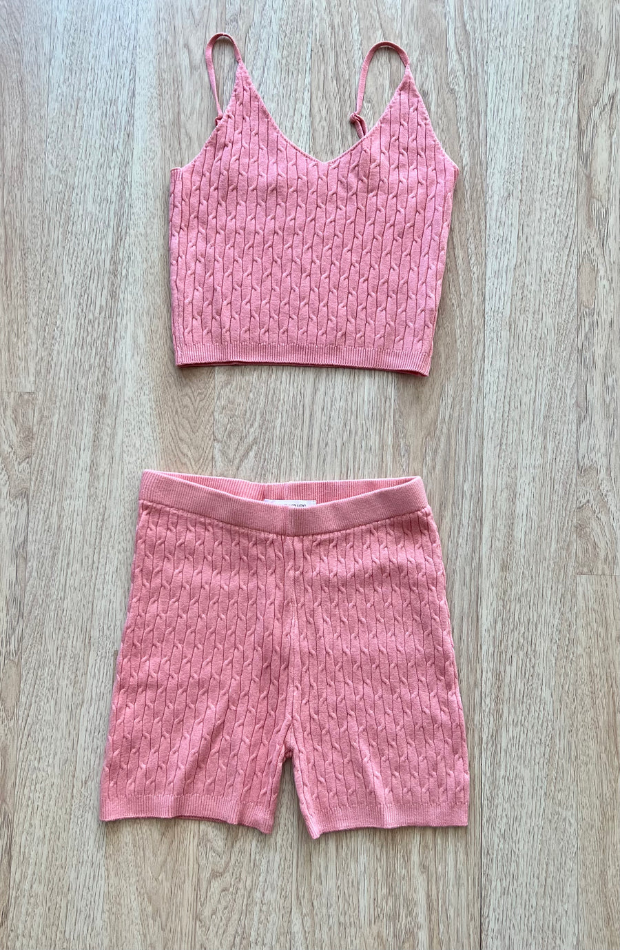 Pink-Coral Knit Shorts set
